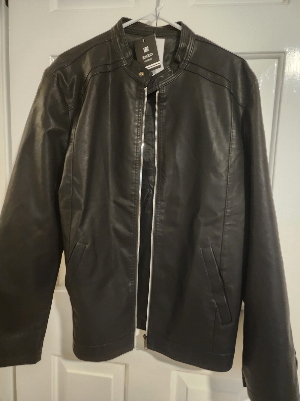 Men’s Black Faux Leather Zip-Front Jacket